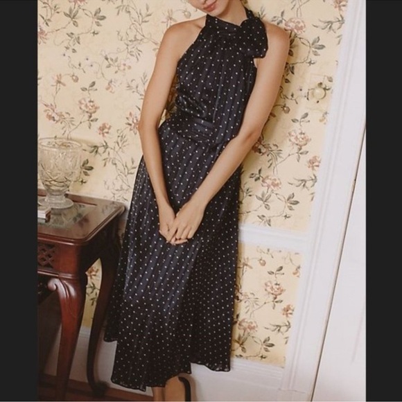 NWT Anthropologie Sachin + Babi Black Polka Dot Halter Midi lace detail Dress 12 - Picture 2 of 15